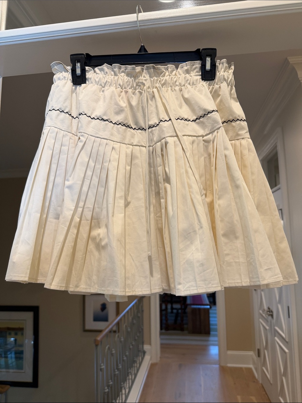 EB Luxe Cream Pleated Drawstring Skirt with black detailing(bw)